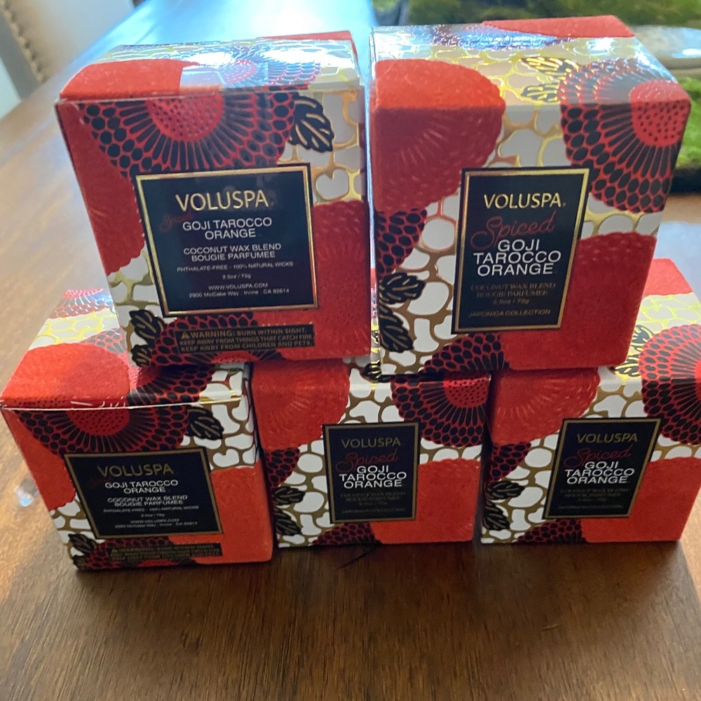 NWT (Sold as a lot of 5) Voluspa Goji Tarocco Orange candles 2.5 oz each